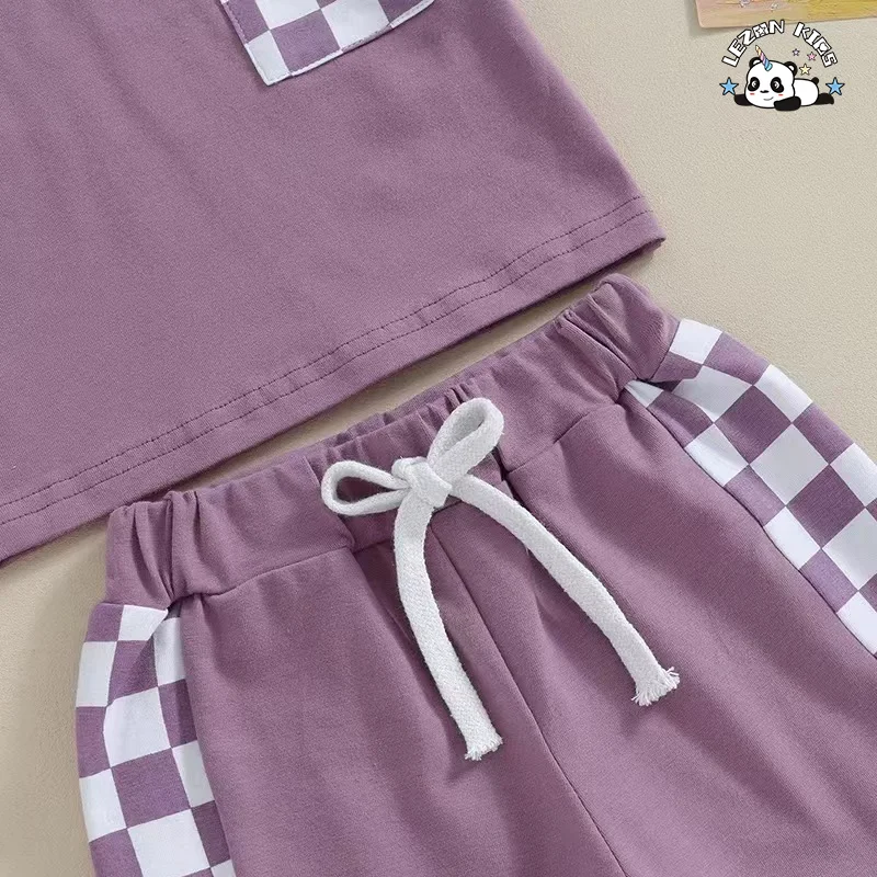 LEZONKIDS - High Quality Trendy Plaid Style T-Shirt Suit Energetic Summer Set for Kids Clothing Sets